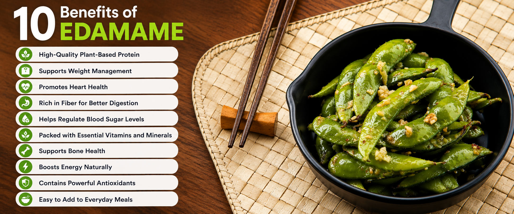 Bowl of steamed edamame pods sprinkled with sea salt, healthy plant-based snack